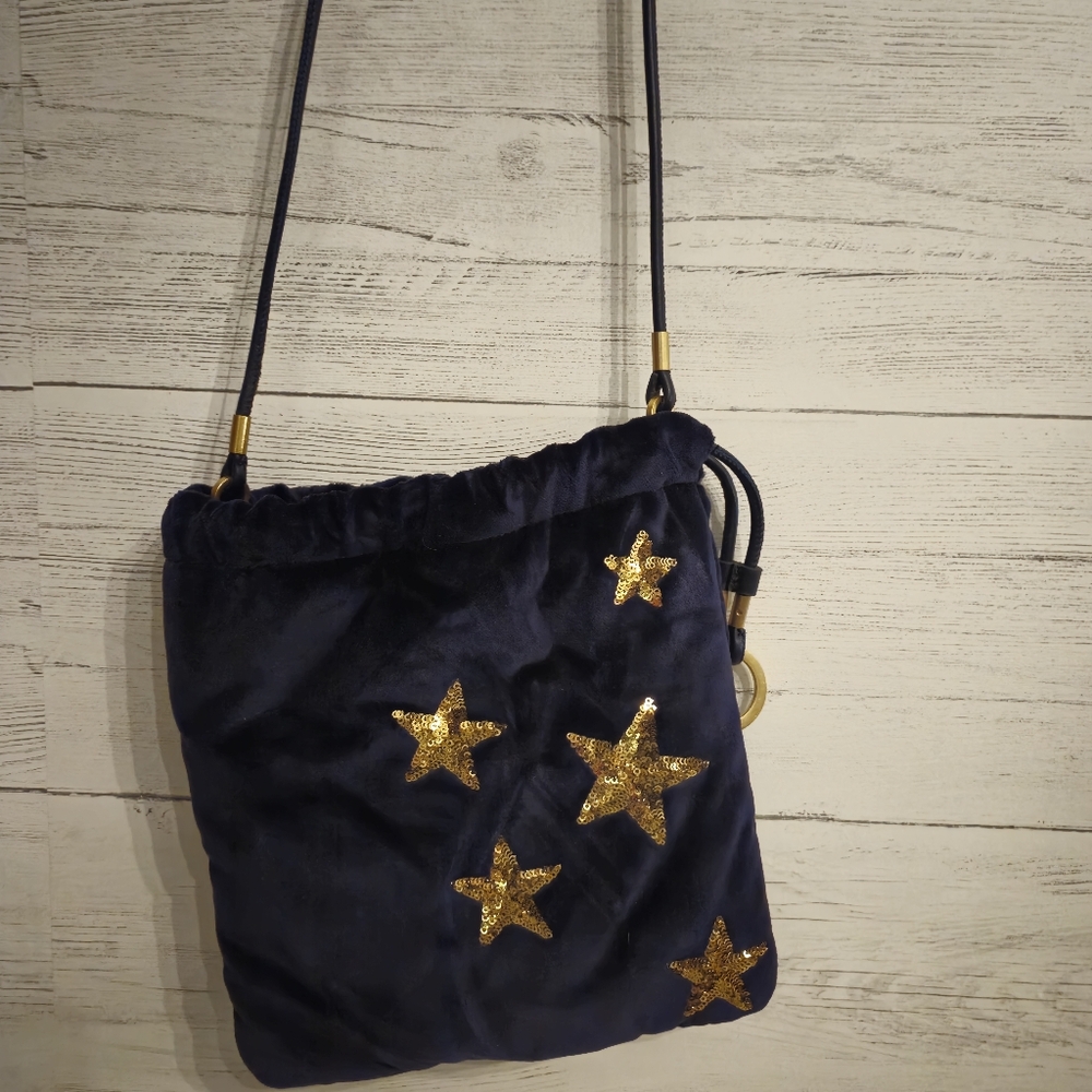 Gold Star Embellished Blue Crossbody Bag